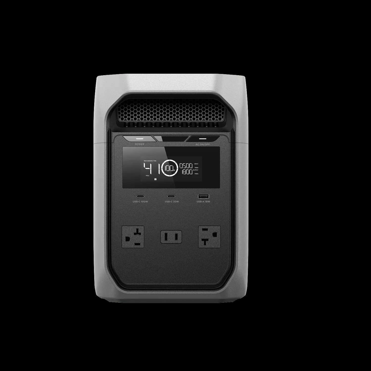 EcoFlow DELTA 3 Classic Portable Power Station (1024Wh) rear view, showing solar and AC charge input diagrams.