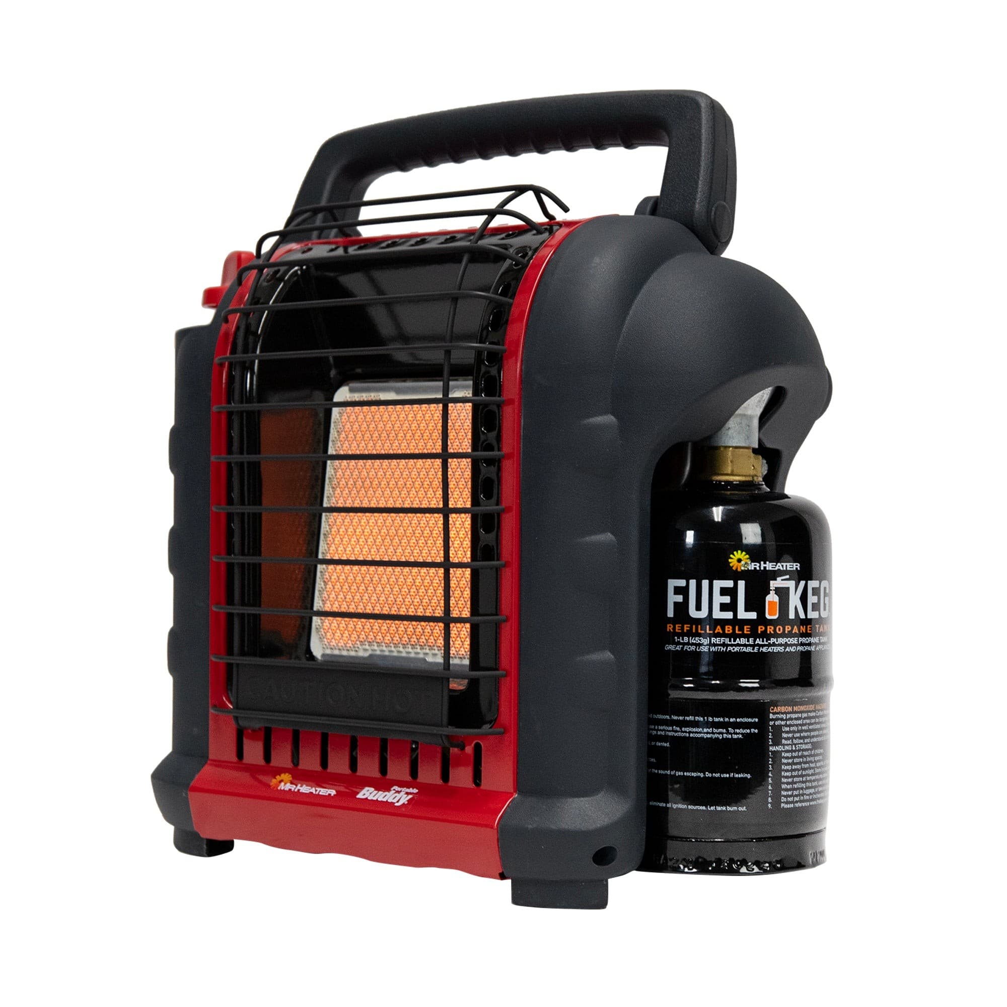 Mr. Heater Portable Buddy propane heater with a 1-lb cylinder